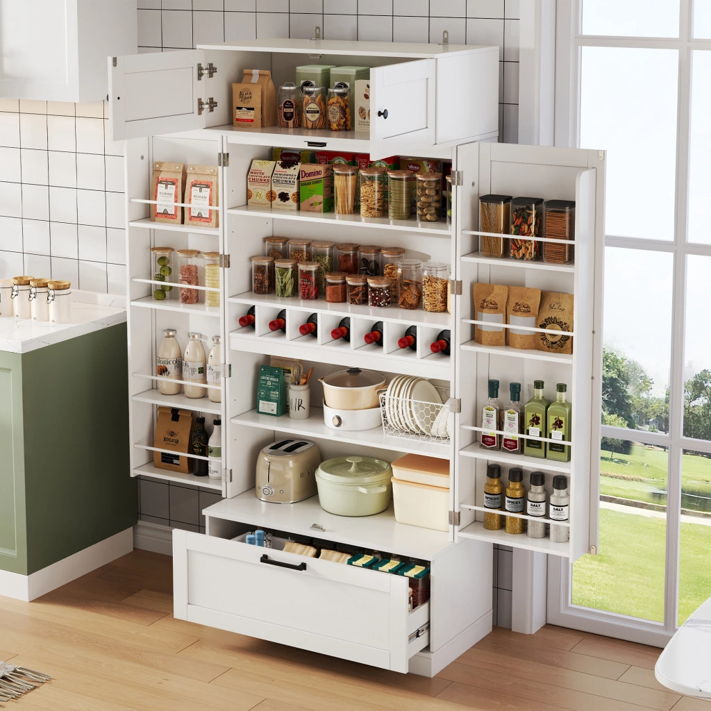 Armadio da cucina grande - Zephmum - 80¡Á40¡Á180cm - Stile industriale con ripiani regolabili, cassetti e porta vino