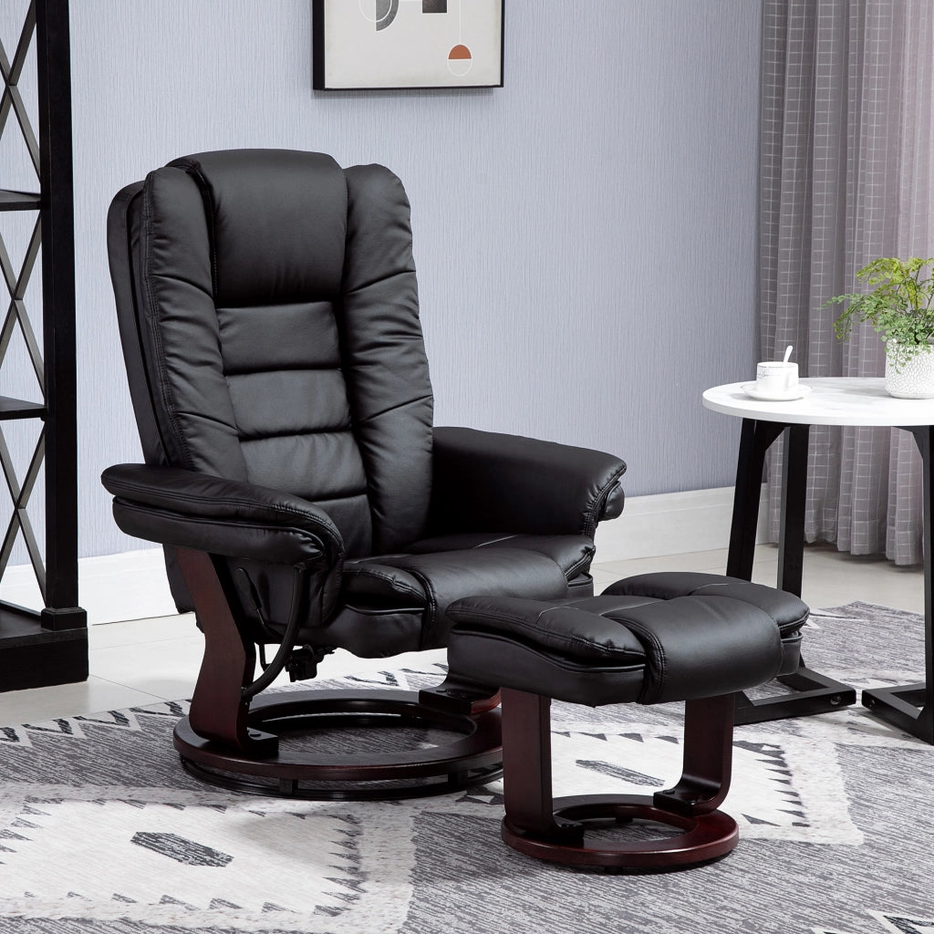 Set Poltrona Relax e Pouf Poggiapiedi, Girevole a 360¡ã e Reclinabile, Similpelle PU