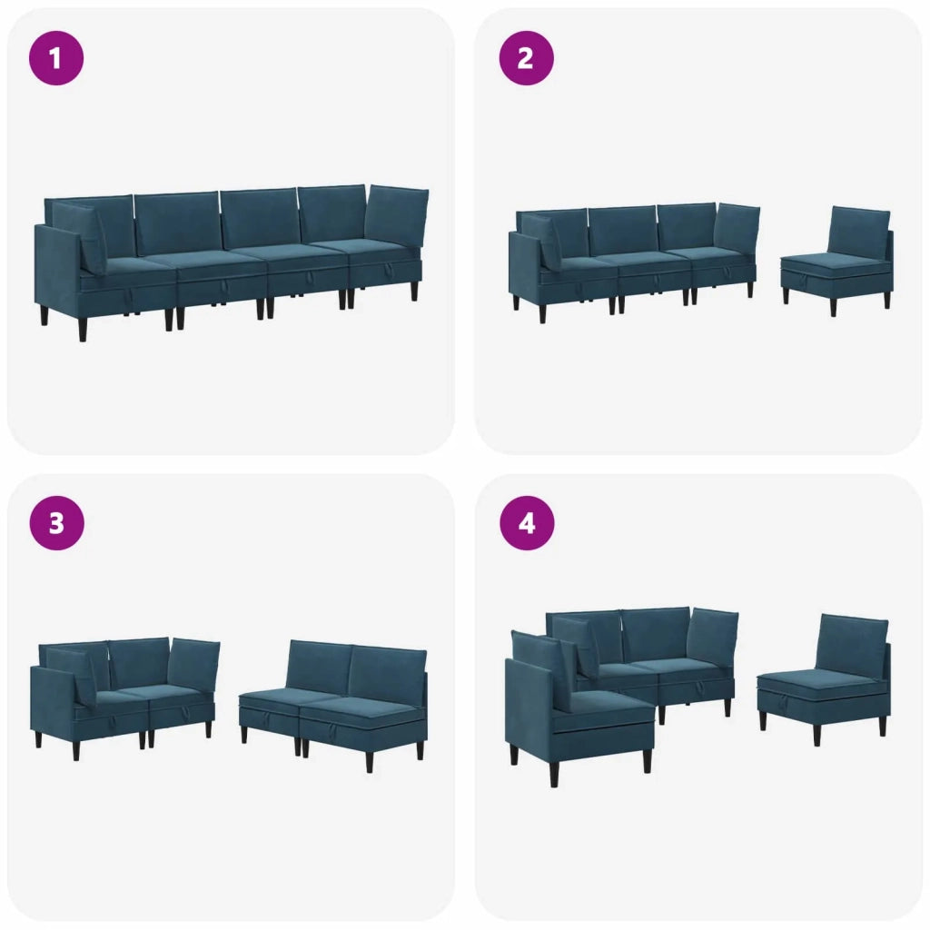 Set di mobili per il soggiorno con cuscino 4 pcs Blu Velluto 3413769
