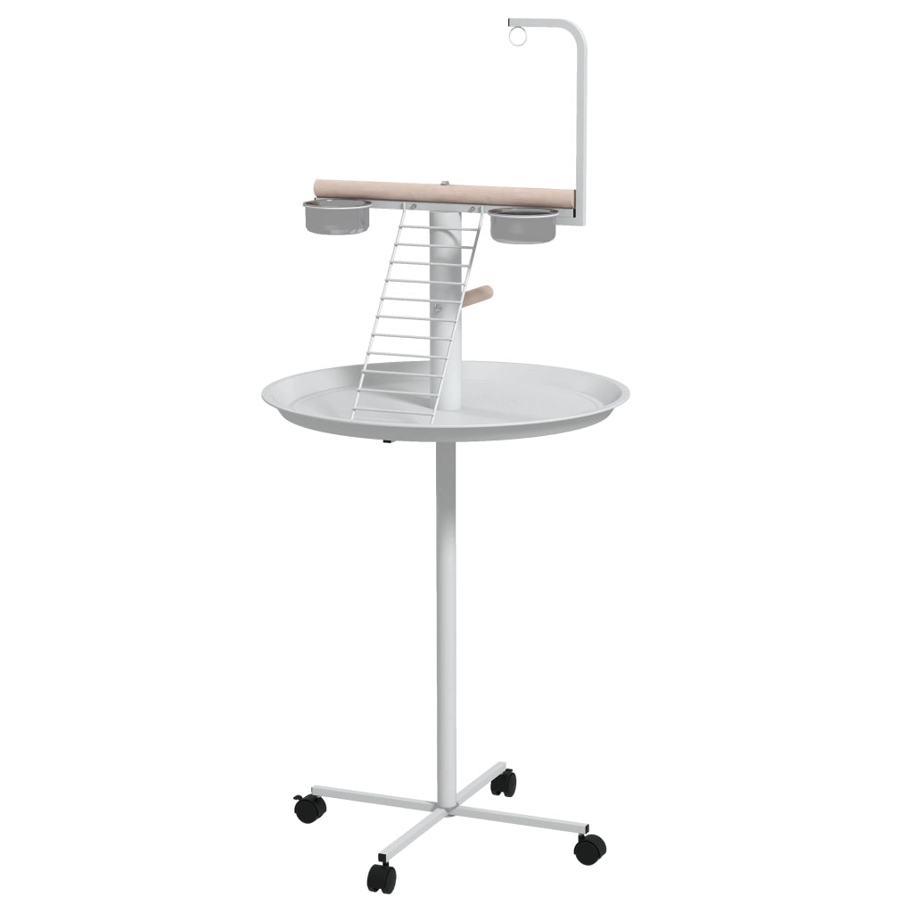 Posatoio per Pappagalli con Altalena e Ciotole ¨C Minimal ¨C Bianco + Naturale 60x60x138 cm