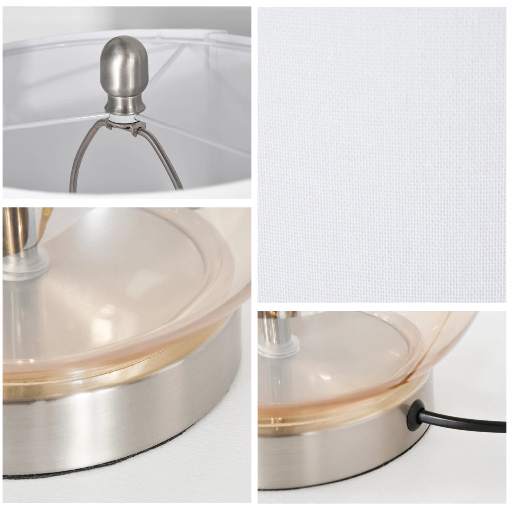 Lampada da tavolo set 2 pezzi ¨C Xylo ¨C paralume in lino base in vetro E27 bianco