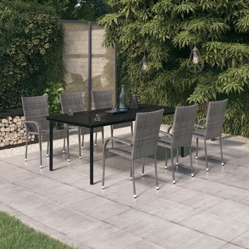 Set da Pranzo per Giardino 7 pz con Cuscini Grigio e Nero 3099393