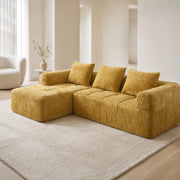 Sofà modulare a L con chaise longue 250x158x60 cm in chenille gialla; senza montaggio