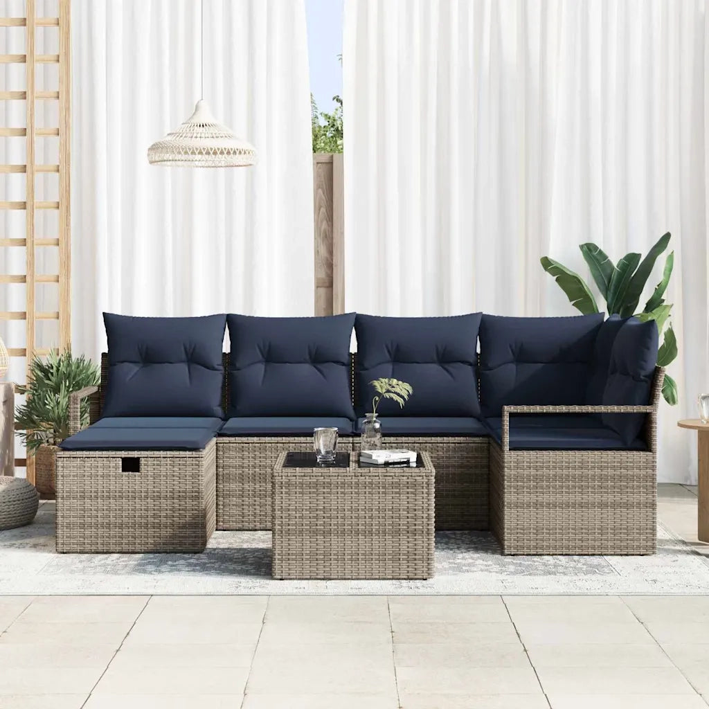 Set di divani con cuscino Grigio e Blu Navy polyrattan 3359194