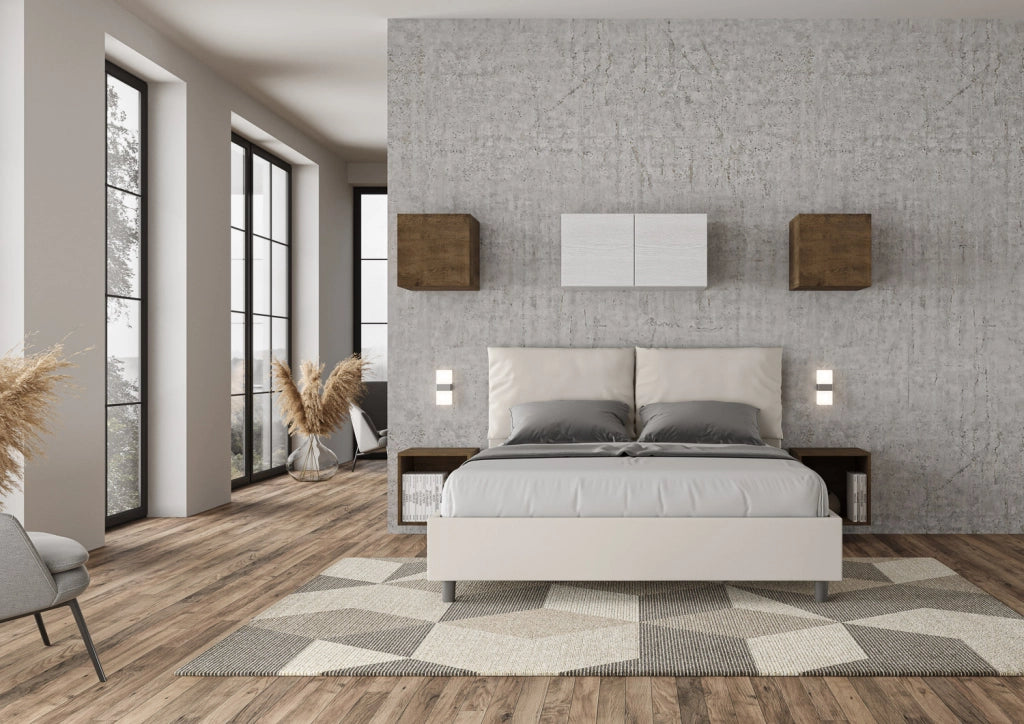 BS COM Letto matrimoniale senza rete imbottito 160x200 similpelle bianco