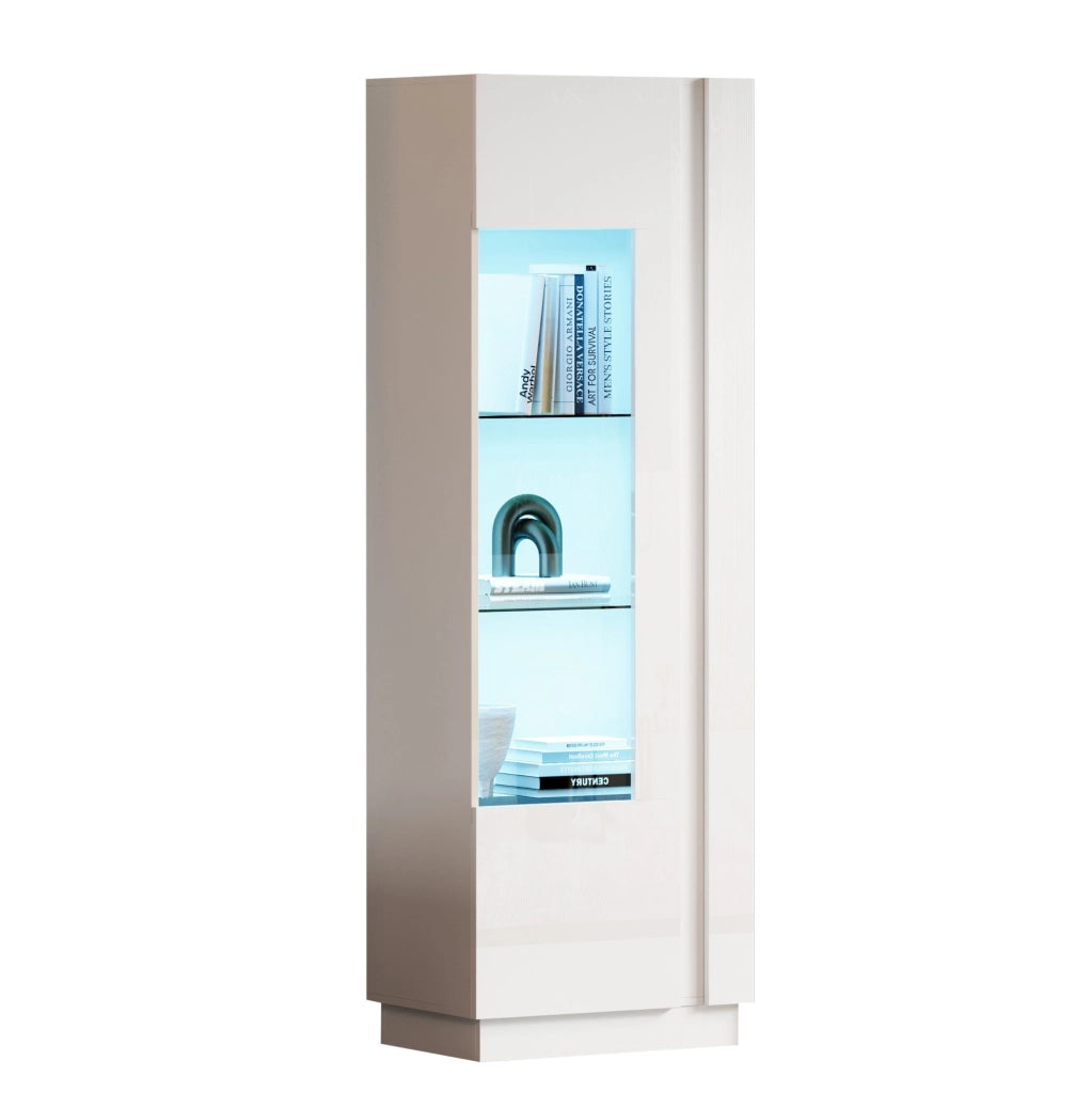 Vetrina 60x40x180 cm con LED e porta in acrilico; truciolare e vetro temperato bianco
