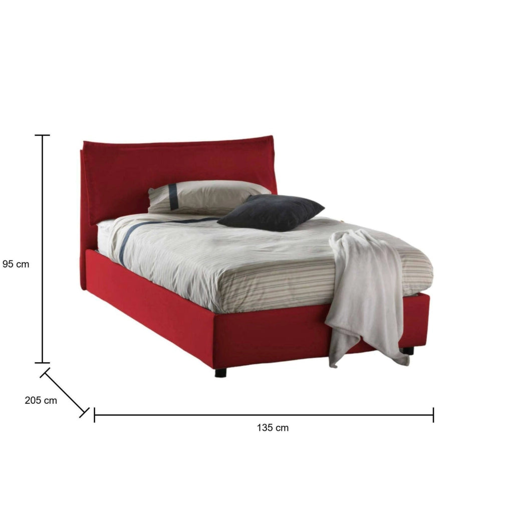 Asso, Letto Piazza e Mezza Sfoderabile Made in Italy, Rosso