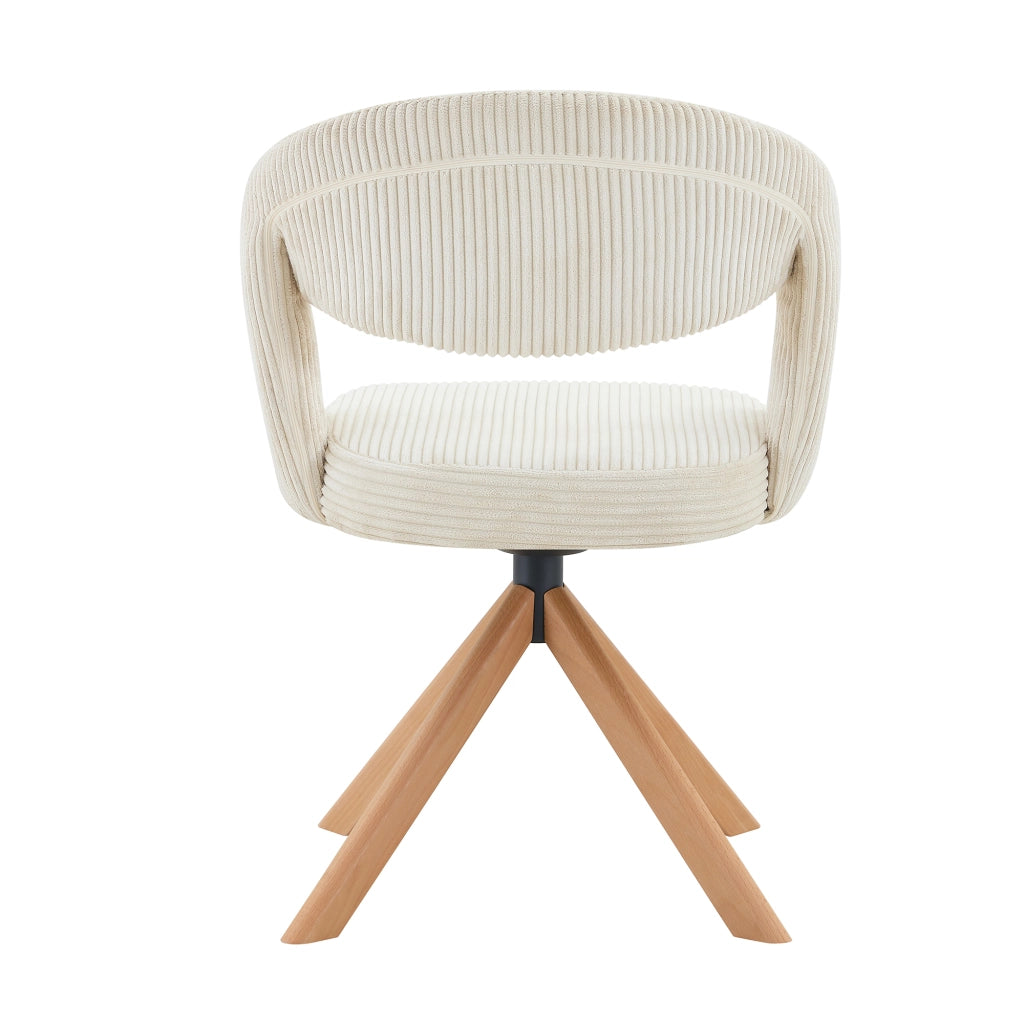 Set 2 Sedie Girevoli Retro ¨C MINIMAL ¨C Velluto a Coste Crema, Gambe in Legno Massello, Schienale Curvo