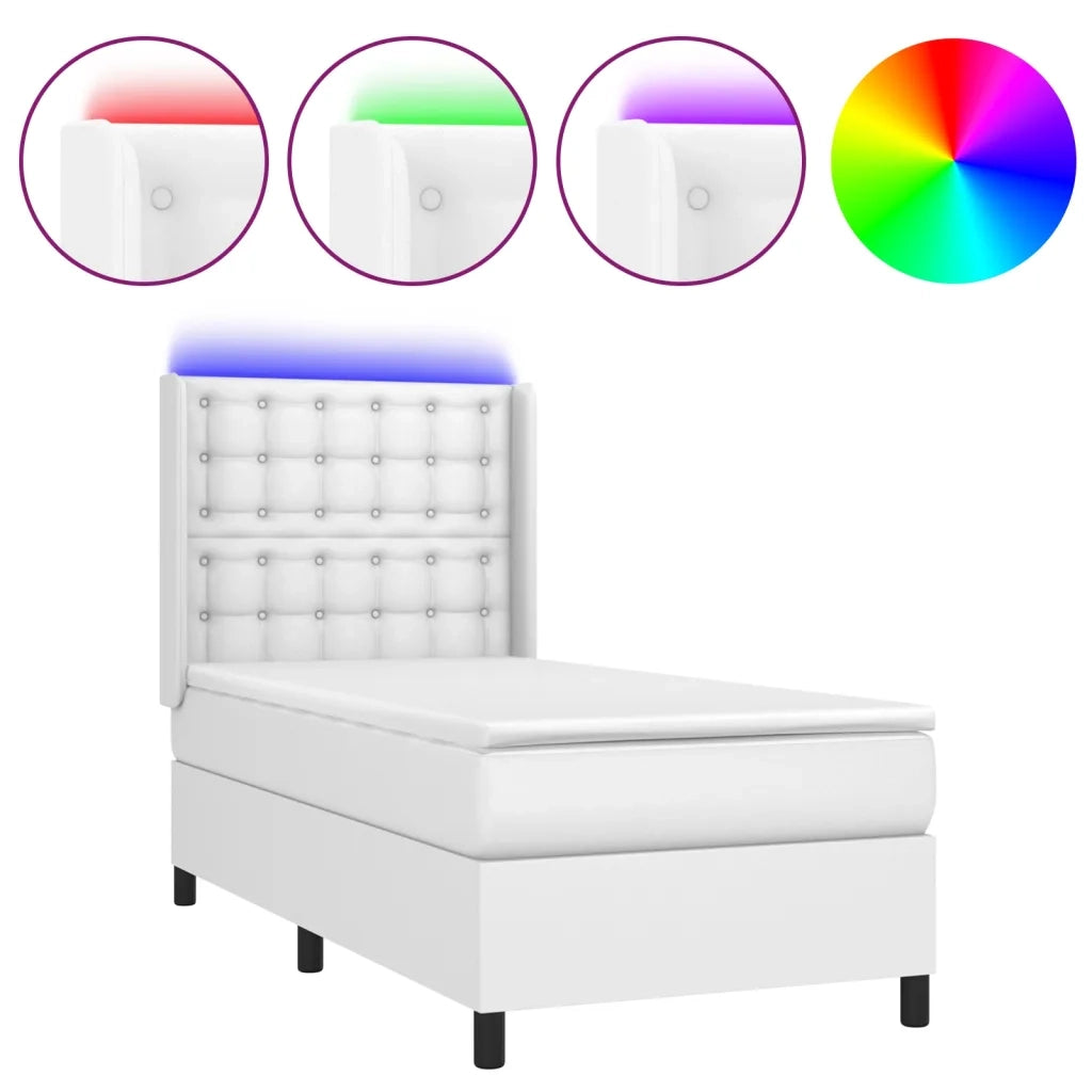 Giroletto Molle con Materasso e LED Bianco 100x200cm Similpelle 3139368