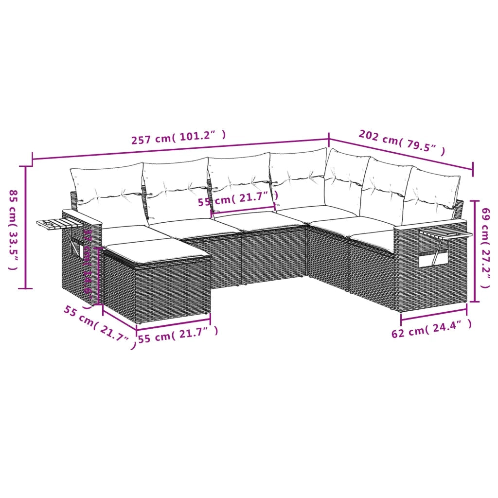 Set Divani da Giardino con Cuscini 7pz Nero Polyrattan 3227042