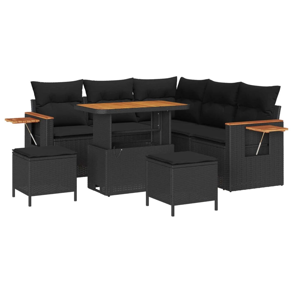 Set Divano da Giardino con cuscino 9 pcs Nero polyrattan