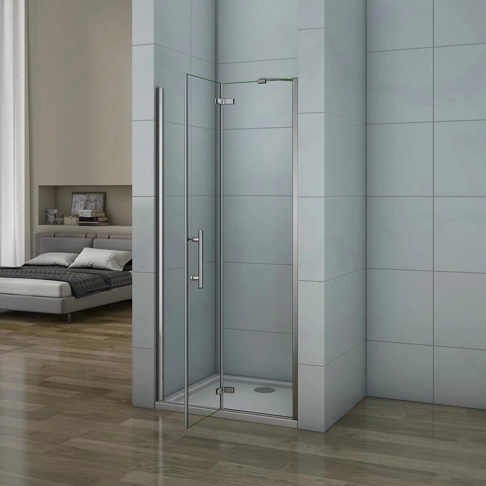 195 cm Porta Doccia per Nicchia Apertura Battente con Barra Stabilizzatrice Vetro 6 mm Temperato Trasparente Anticalcare Larga 90 cm