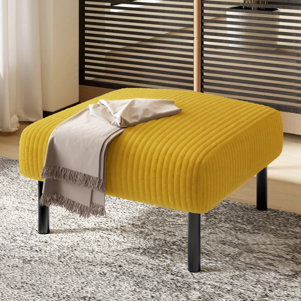Pouf Reposapiedi in Velluto a coste con Seduta imbottita, Giallo, 56 × 51 × 39 cm