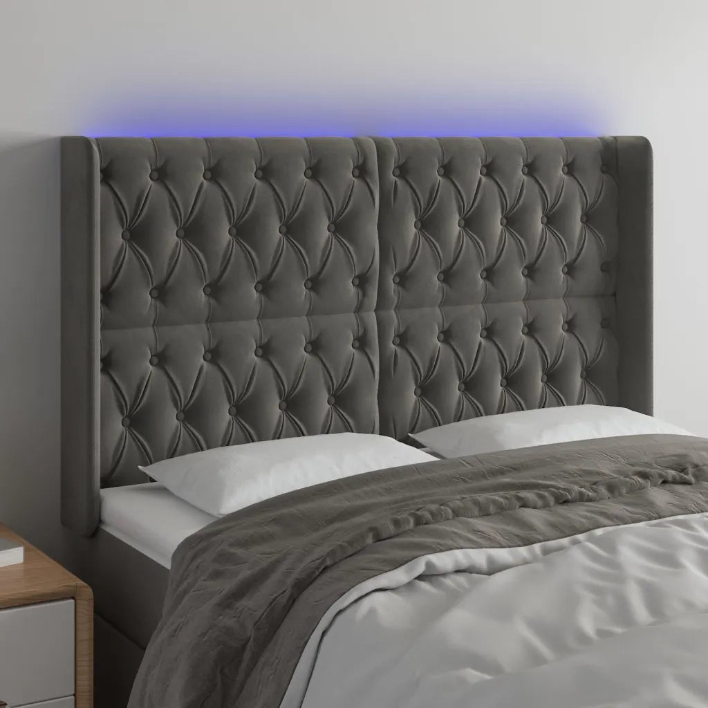 Testiera | Testata a LED Grigio Scuro 163x16x118/128cm in Velluto