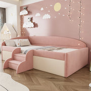 LETTO Imbottito con scalini e spondine 90x190 cm Velluto Rosa e Bianco
