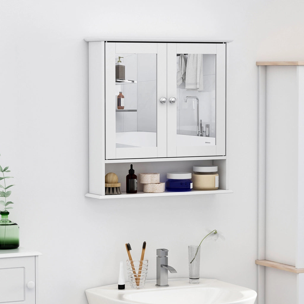 Specchio Bagno con Anta e Ripiani Regolabili ¨C Zephmum ¨C Bianco 56x13x58cm