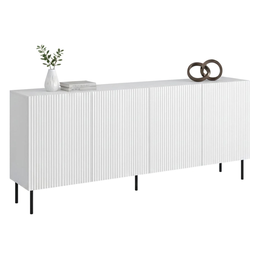 Credenza Corana, Madia da salotto con quattro ante battenti, Rialzato da terra, 200x42 h82 cm, Bianco
