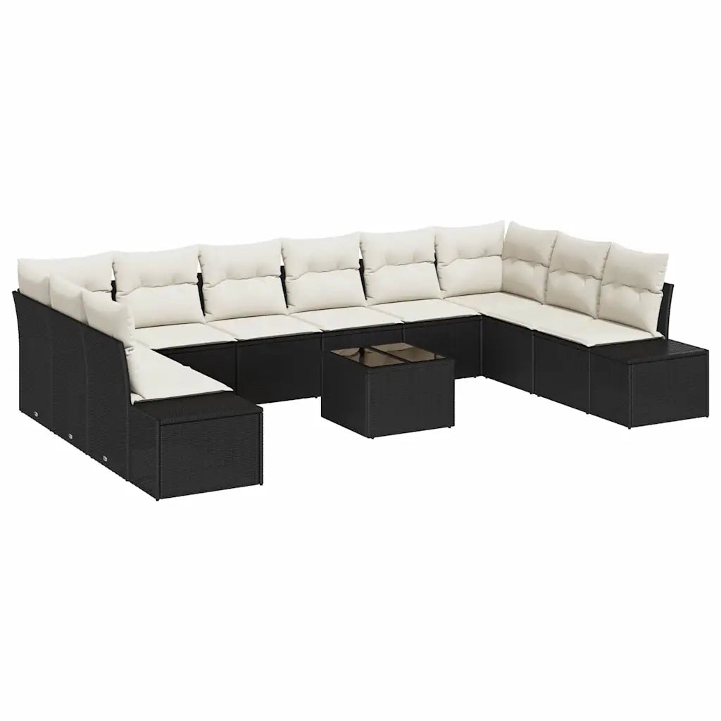 Set Divano da Giardino 10 pcs Nero e Crema Polyrattan 3355916