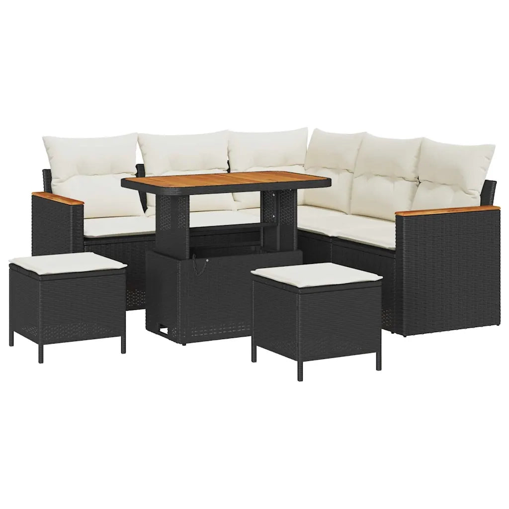 Set Divano da Giardino con cuscino 8 pcs Nero Poly Rattan