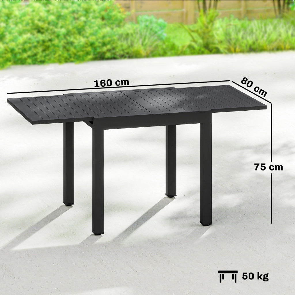 Tavolo da giardino allungabile 4-6 persone con prolunga auto-stoccata alluminio 80-160x80 cm ¨C Xylo ¨C Nero