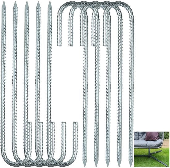 Haringe in acciaio verniciato da 30 cm - 10 pezzi - Haringe a J - Haringe per giardino - Haringe per trampolino - Resistenti all'ossidazione - Haringe
