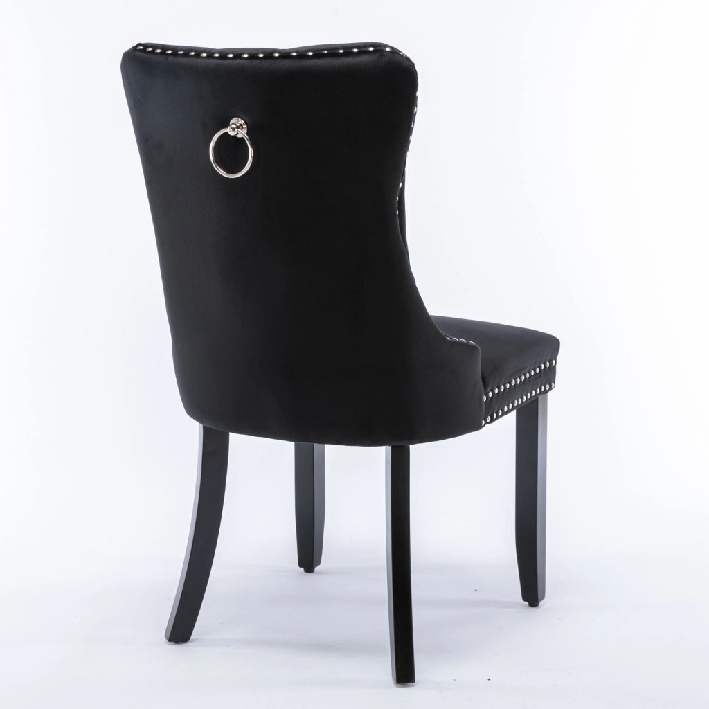 Set di 2 sedie da pranzo moderne e di alta gamma Nikki Collection in legno massello trapuntato con rivestimento in velluto e gambe in legno con borchi