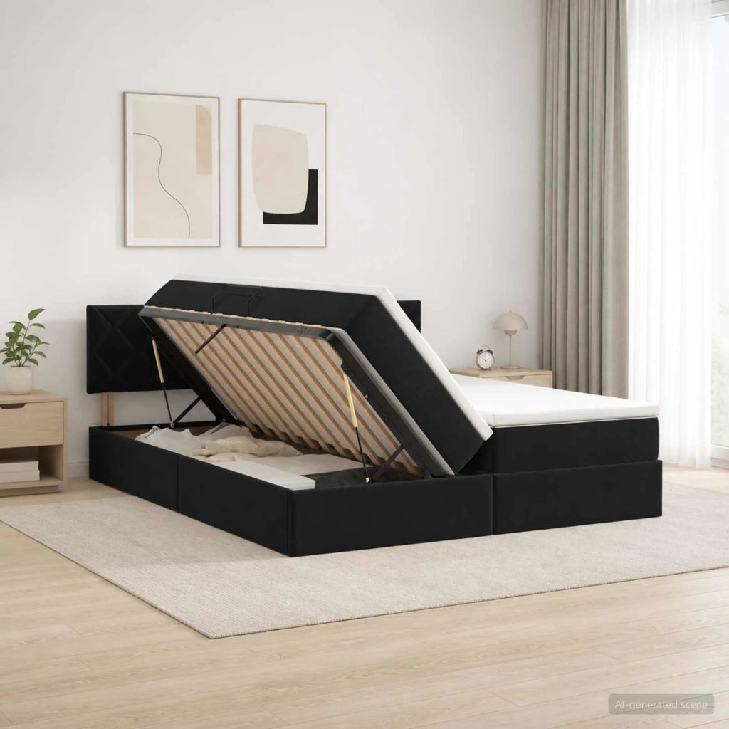Letto con contenitore LED e materasso Nero 180 x 200 cm Velluto 3459398