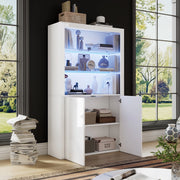 Vetrina 100x35x170 cm con LED e ripiani in vetro temperato; MDF bianco