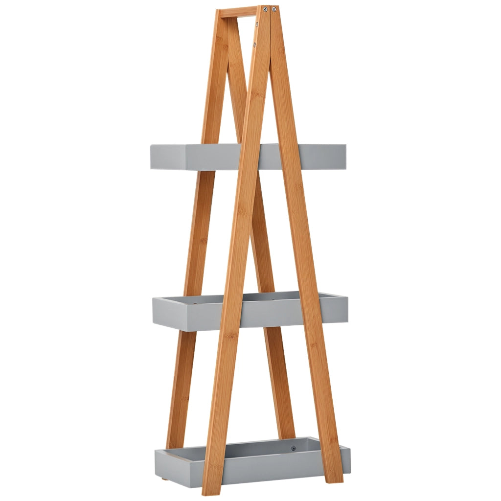 Scaffale Bagno Bamb¨´ 3 Ripiani Forma A ¨C Xylo ¨C Legno Naturale Grigio 30x18x81 cm