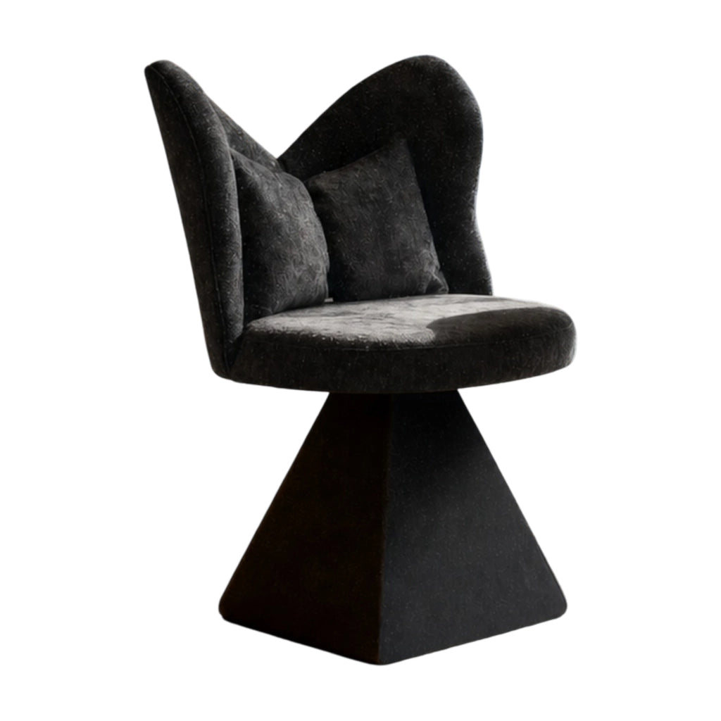 Sedia girevole imbottita in chenille nero con base triangolare stabile, senza braccioli, per soggiorno, sala da pranzo e spazi beauty