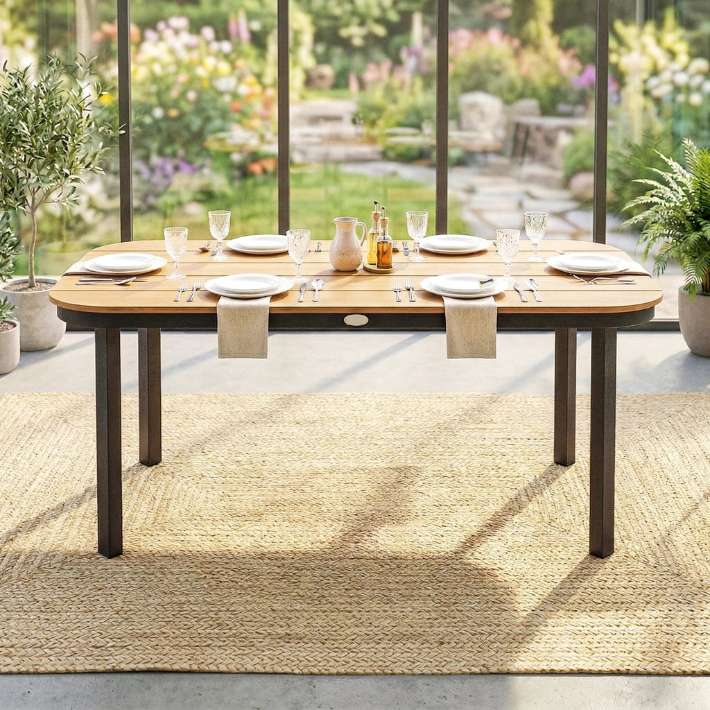 Tavolo da Giardino Rettangolare per 4-6 Persone ¨C Minimal ¨C Legno WPC Naturale 155x88x72cm