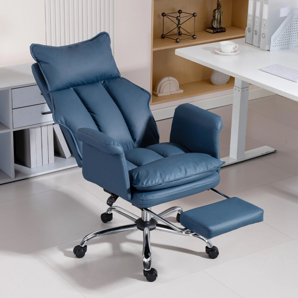 Sedia da Ufficio con Poggiapiedi Schienale Reclinabile Alto Imbottita Similpelle Blu ¨C Xylo