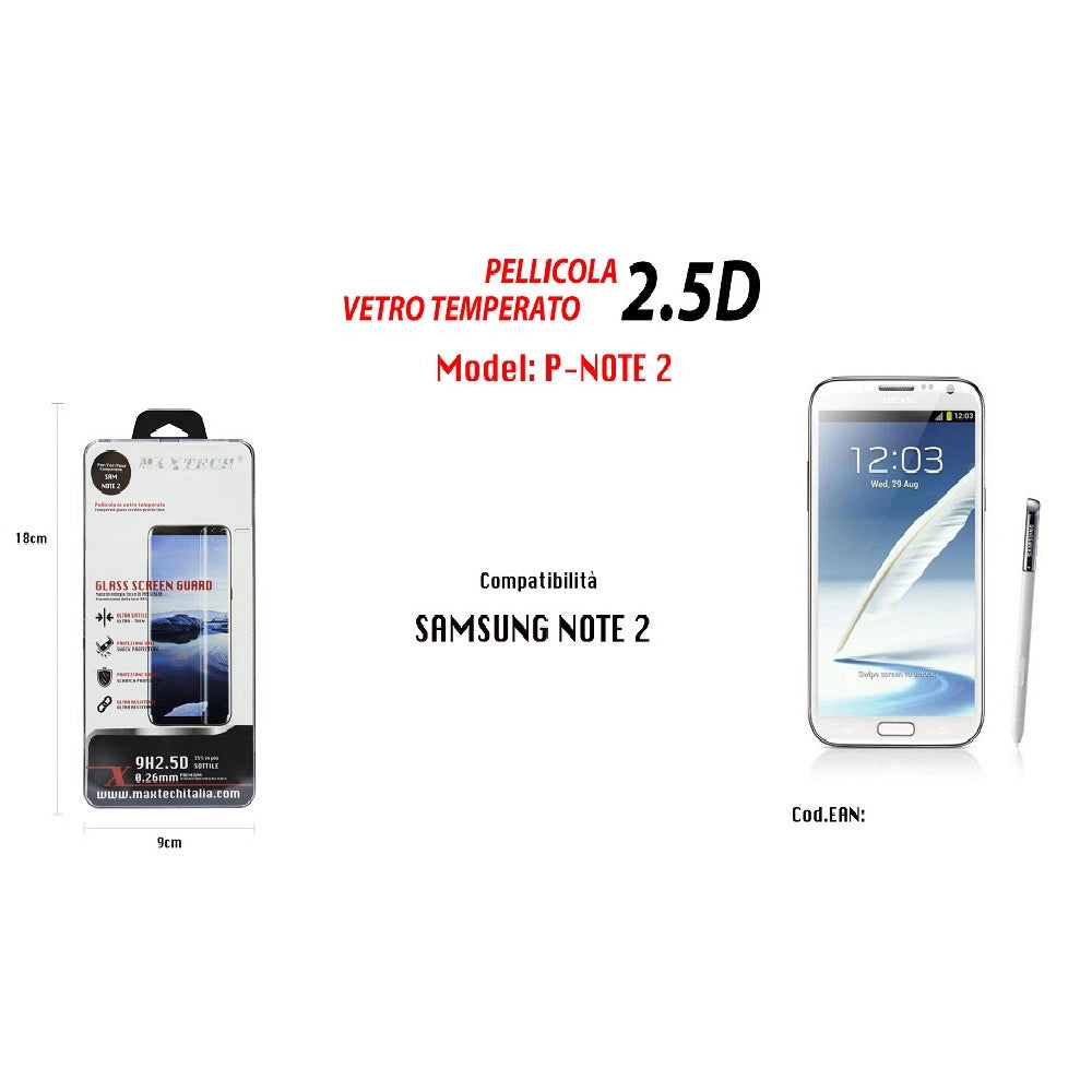 Trade Shop - Pellicola Protettiva Vetro Temperato Per Samsung Galaxy Note 2 Maxtech P-note 2 -