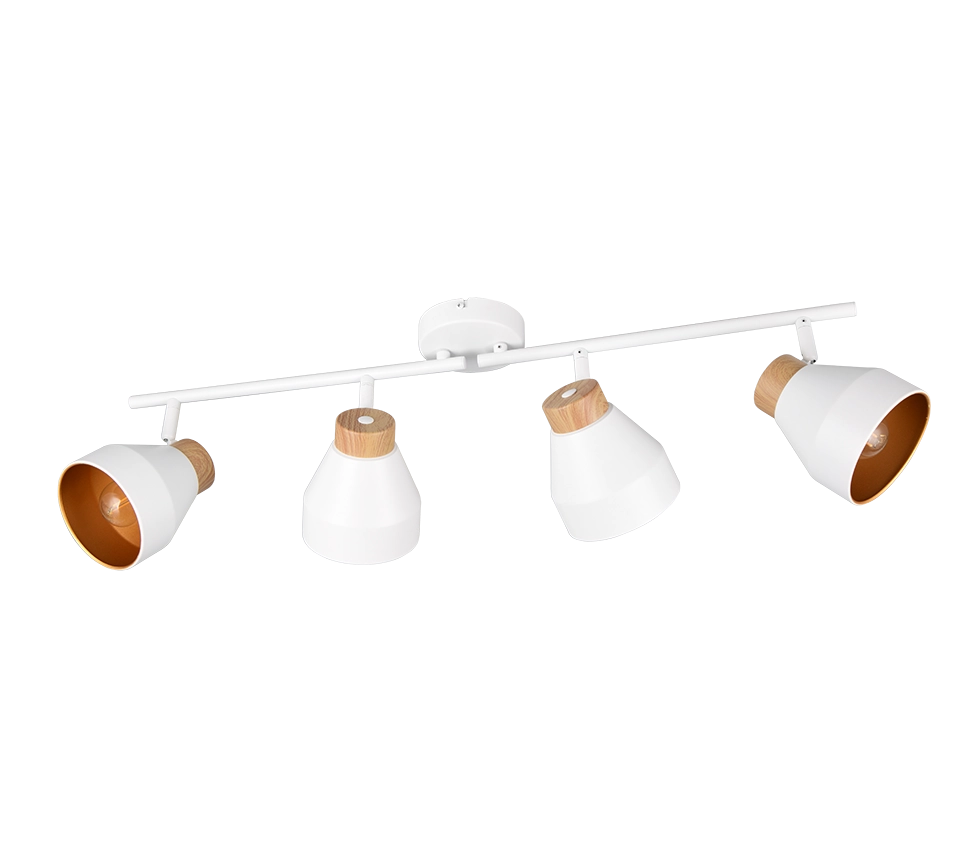 Barra 4 spots, metallo e legno, bianco e oro, L 72 cm, Valentin