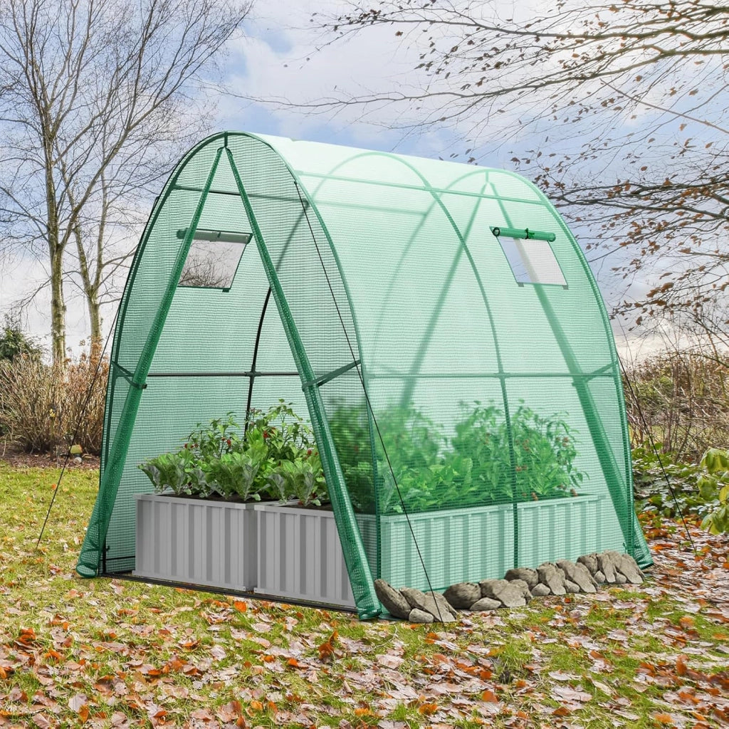 Serra da Giardino 181 x 181 x 200 CM, Serra a Tunnel da Esterno con 2 Porte con Zip, 2 Finestre, Copertura in PE Impermeabile e Tasche Laterali, Serra Invernale per Giardino (Verde)