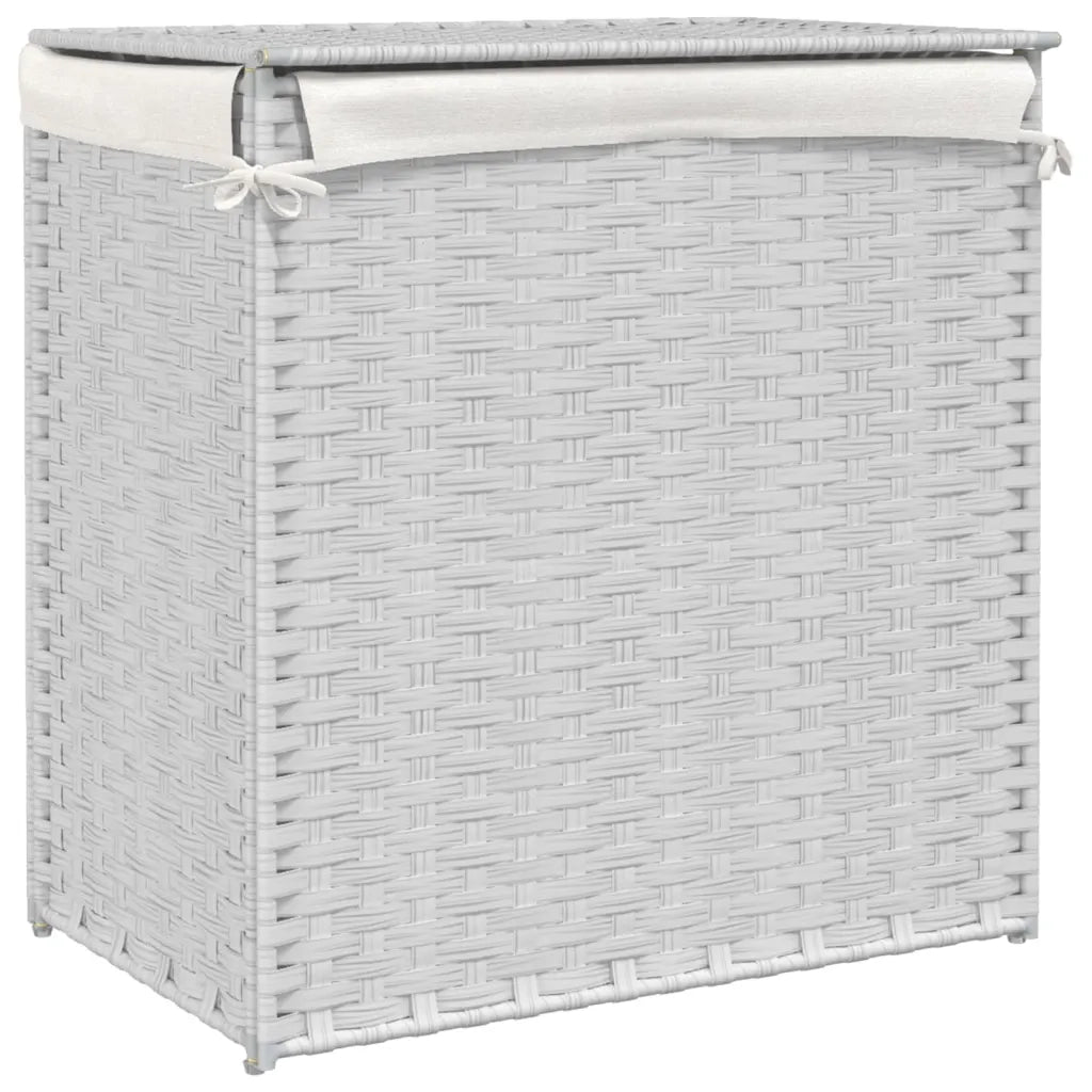Cesto Portabiancheria 2 Sezioni Bianco 53x35x57 cm Polyrattan CFW5424498
