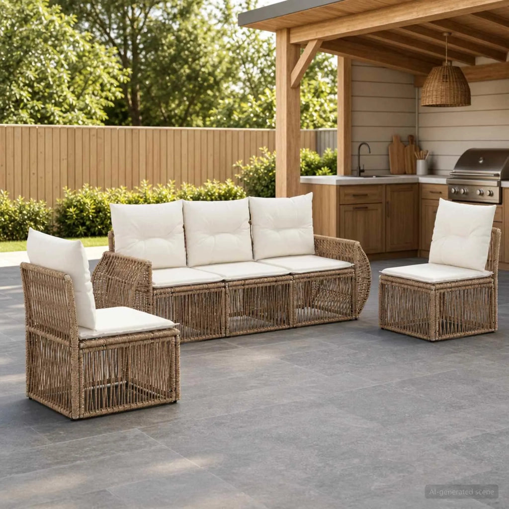 Set Divano da Giardino 5 pz Beige e Bianco Crema polyrattan 3435375