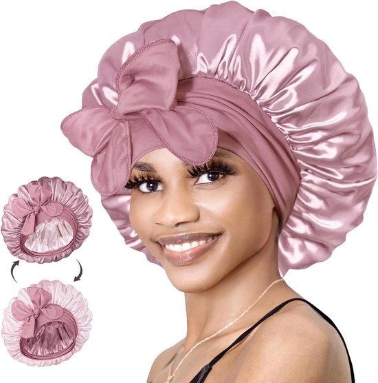 Muffa per capelli ricci reversibile a doppia faccia - Cinturino elastico in seta larga - Muffa regolabile - Moka e Rosa