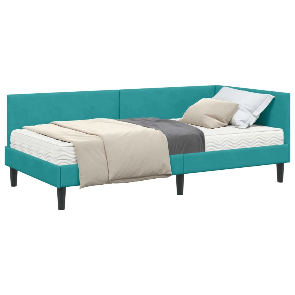 Letto singolo | Letto per adulti | Struttura Letto Angolare con Materasso 2 pcs Turchese Velluto