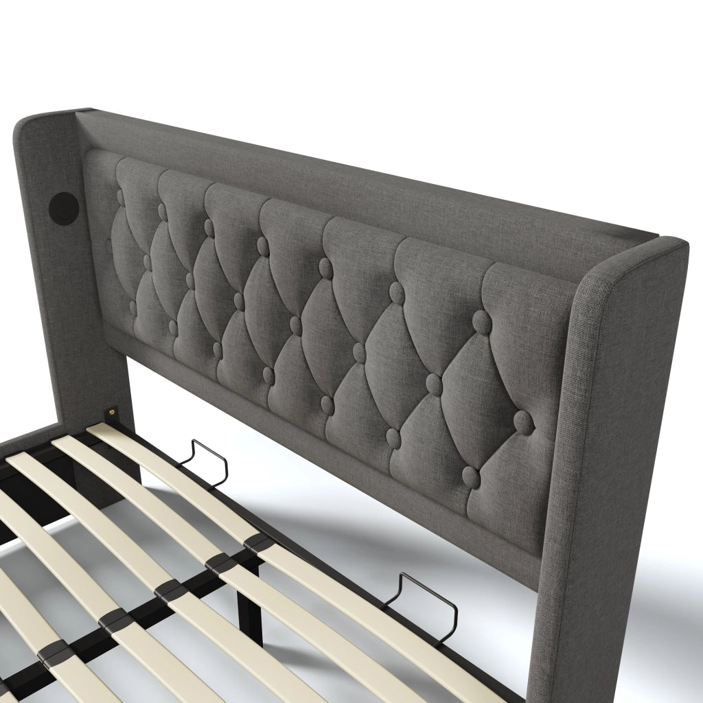 DESMIU Letto contenitore letto matrimoniale con USB, Type-C e LED regolabile 160 × 200 cm, senza materasso