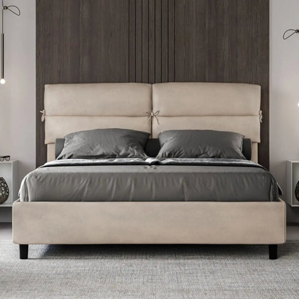 Letto matrimoniale senza rete imbottito 160x190 microfibra sabbia Nandy