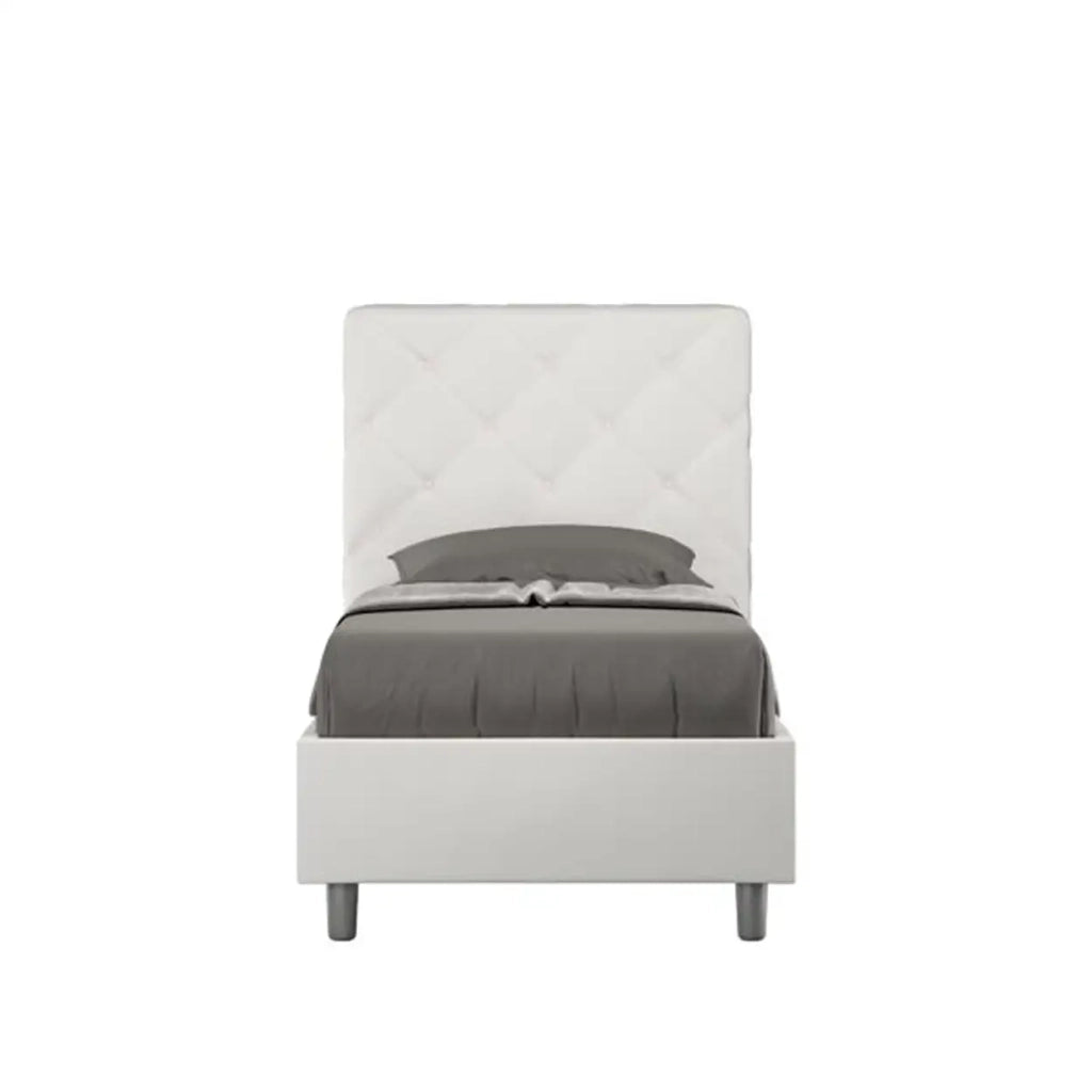 Letto singolo contenitore imbottito 90x210 similpelle bianco Priya
