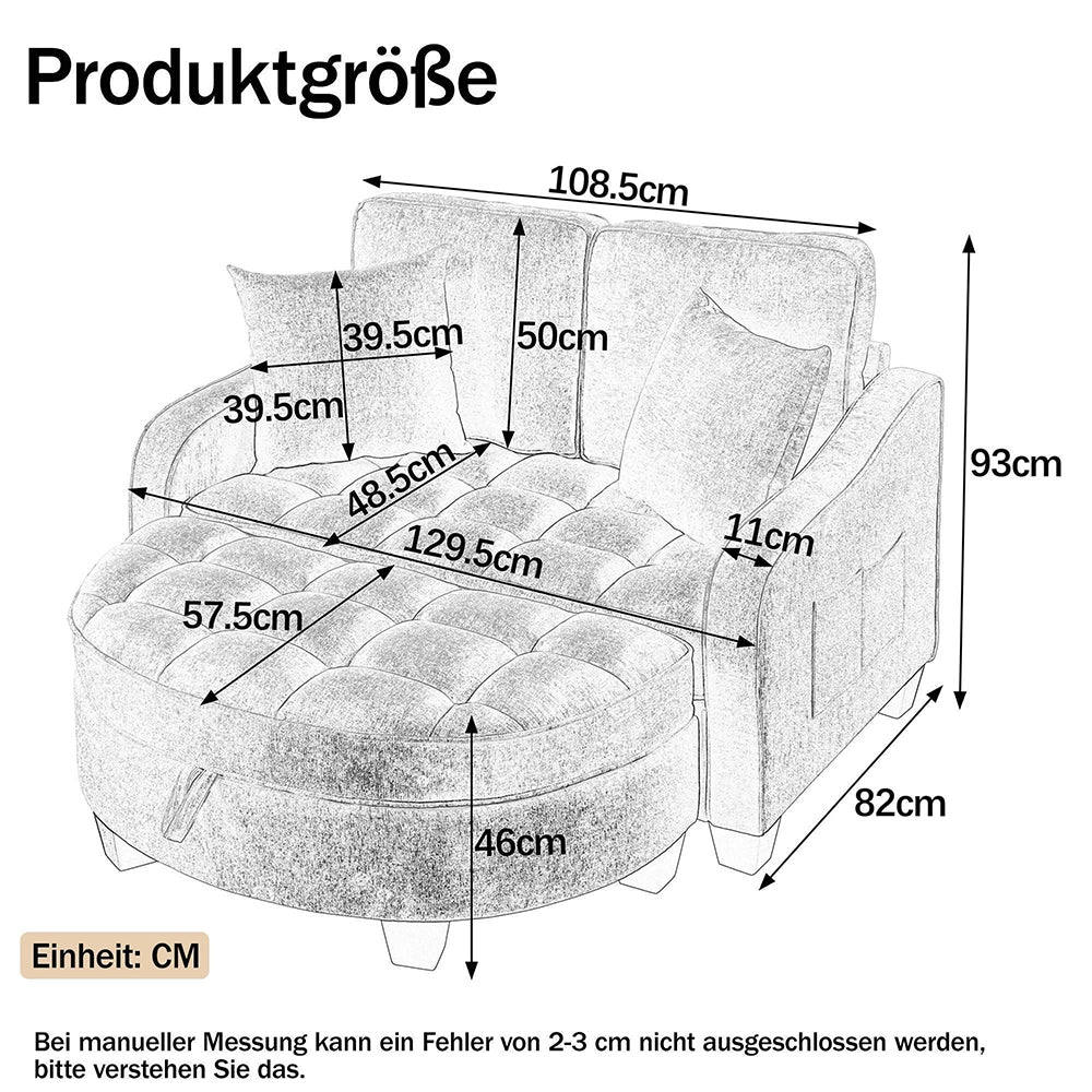 Divano multifunzione 2 in 1 - Xylo - Con pouf, legno eucalipto, beige
