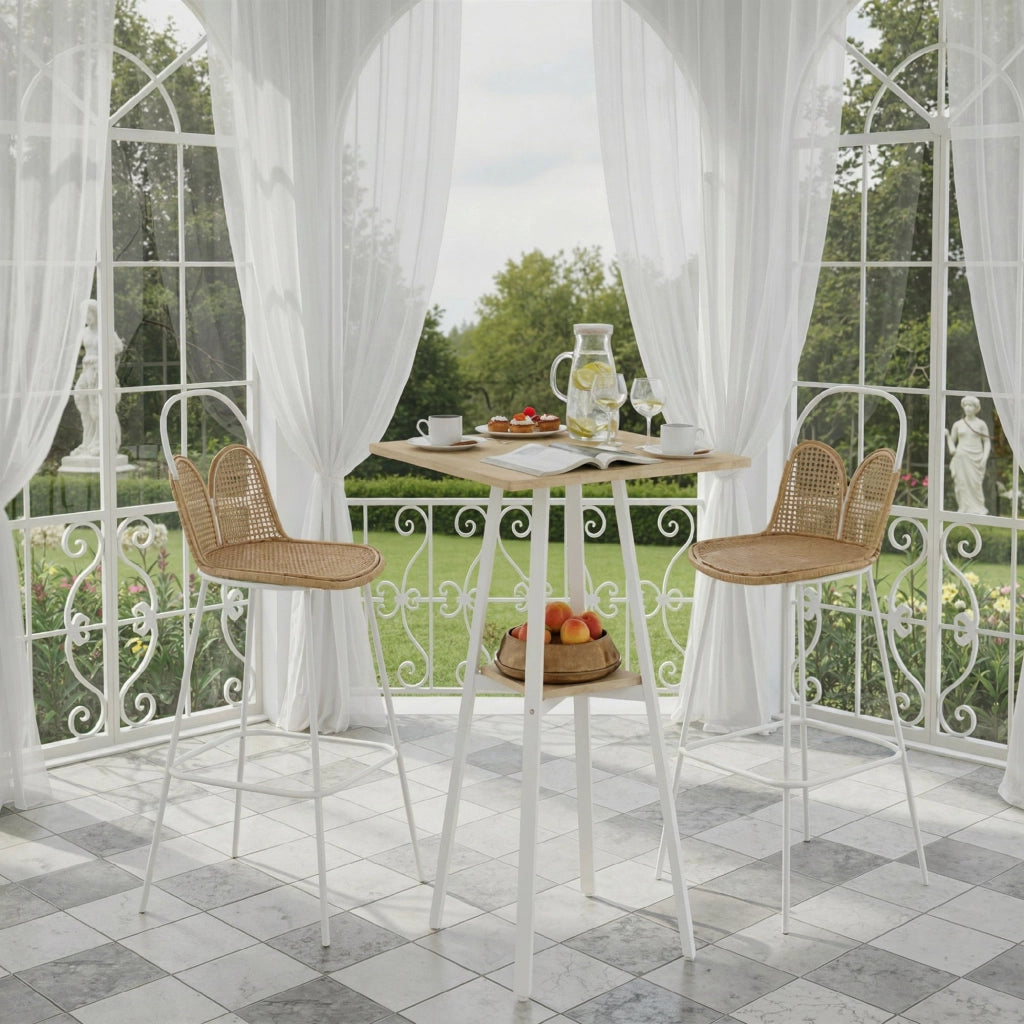 Tavolo da bar quadrato per 2 persone con ripiano ¨C Minimal ¨C naturale e bianco 55x55x95