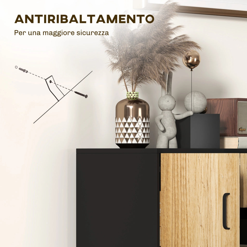 Mobile Credenza Portaoggetti ¨C Xylo ¨C Nero e Legno 80x35x85cm con 3 Ante e 2 Cassetti