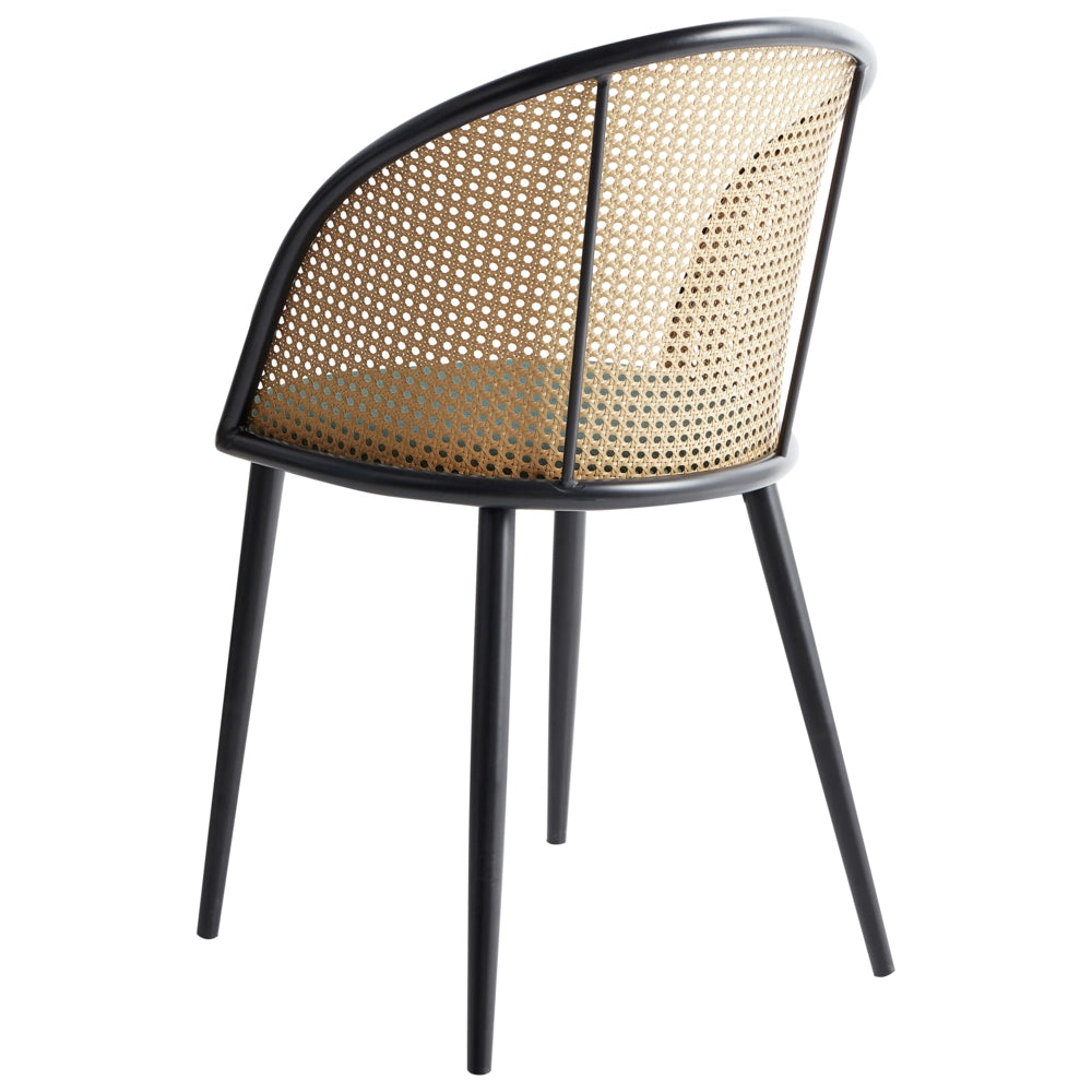 Set di 2 sedie da pranzo d'accento con struttura in metallo nero e tessuto verde Seduta a treccia viennese Schienale con seduta retrò
