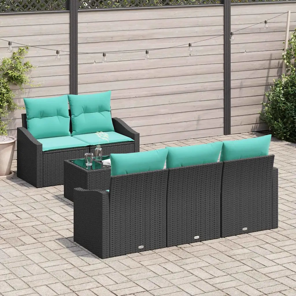 Set di divani con cuscino 6 pcs Nero e Turchese polyrattan 3346606