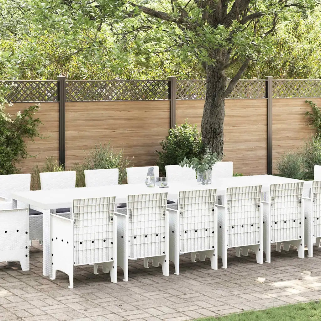 Set da Pranzo per Giardino 15 pcs Bianco Rattan Polt