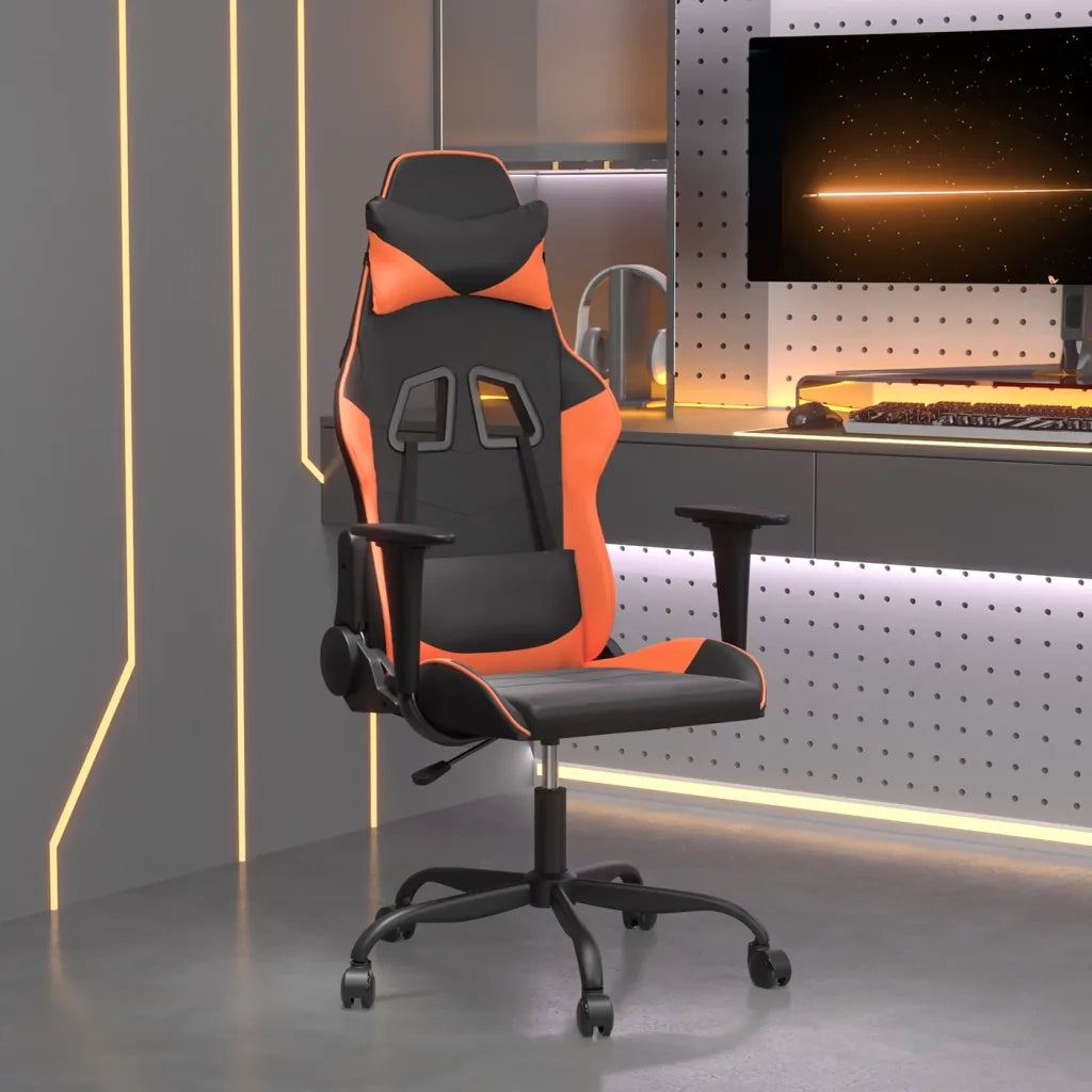 Sedia da Gaming | Sedia da e-sports Massaggiante Nero e Arancione in Similpelle