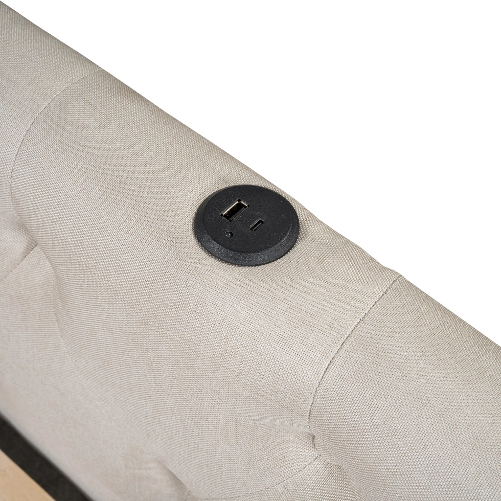 LETTO Daybed 140x200 cm in lino beige con USB Type-C e LED